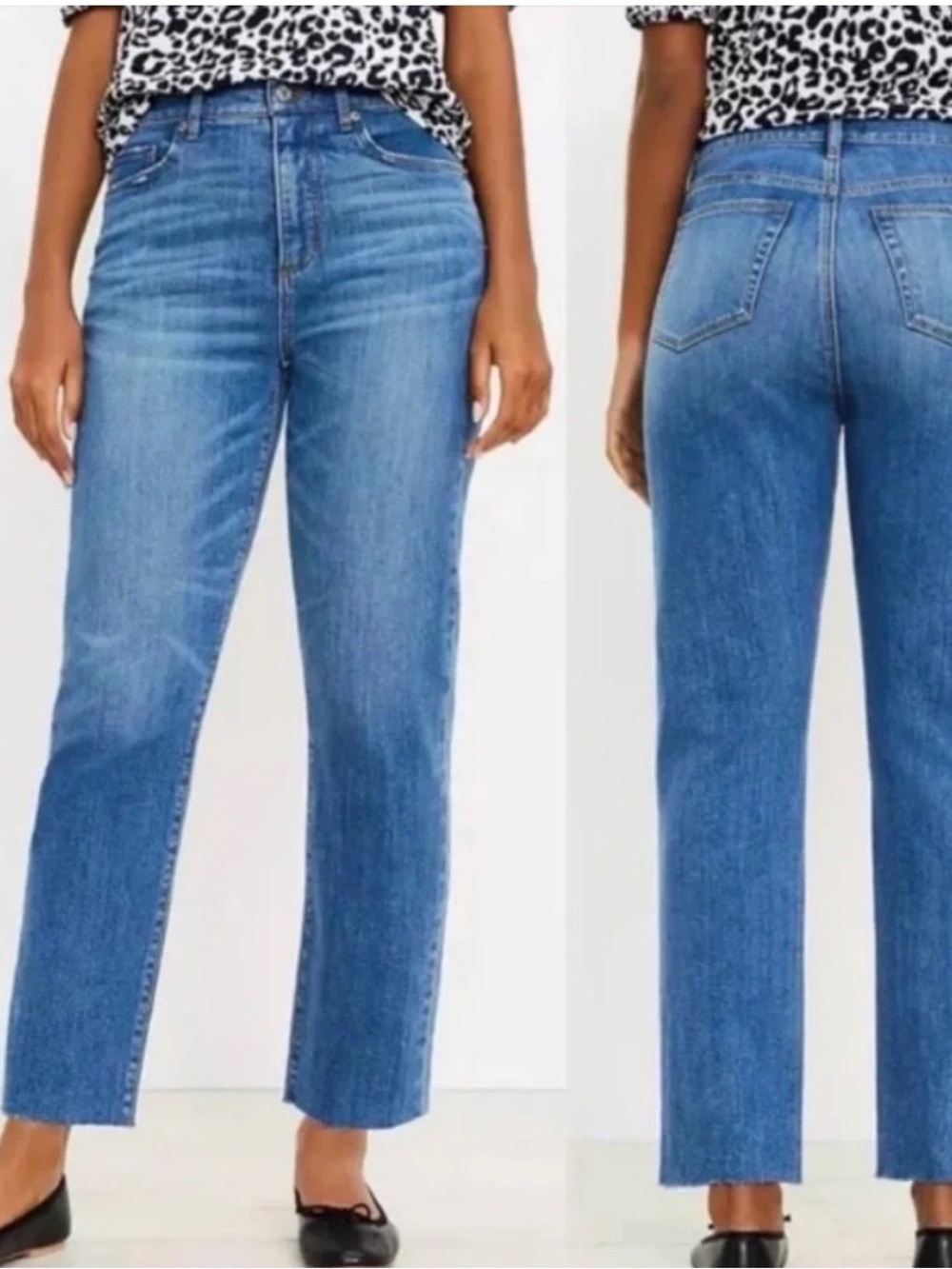 The Loft Womens Straight High Rise Raw Edge Hem Size 12 Classic Staple